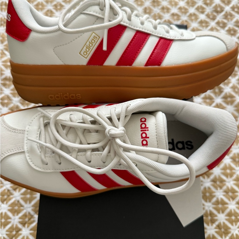 adidas White Sneakers with Red Stripes and Gum Platform - Picture 7 of 7